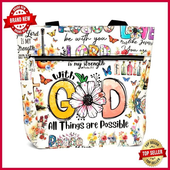 Handbags - Large Waterproof Tote Bag with Zipper Pockets for Work Laptop